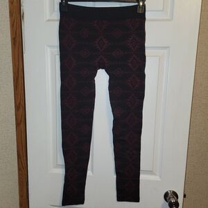 Pink Rose Leggings - Black and Red Pattern